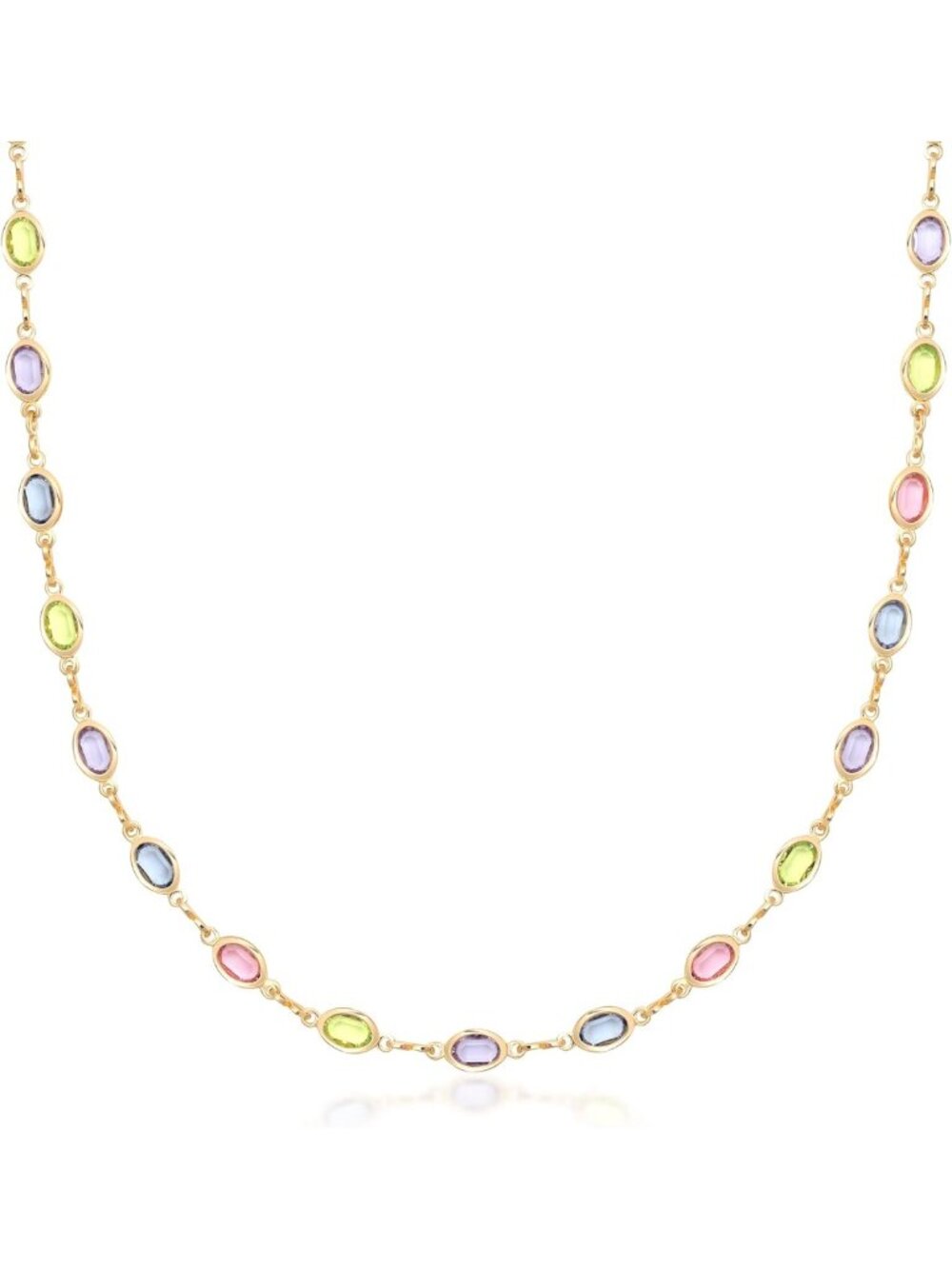 18K Gold Plated Multicolor Stone Crystal Oval Necklace for Women - Handmade in